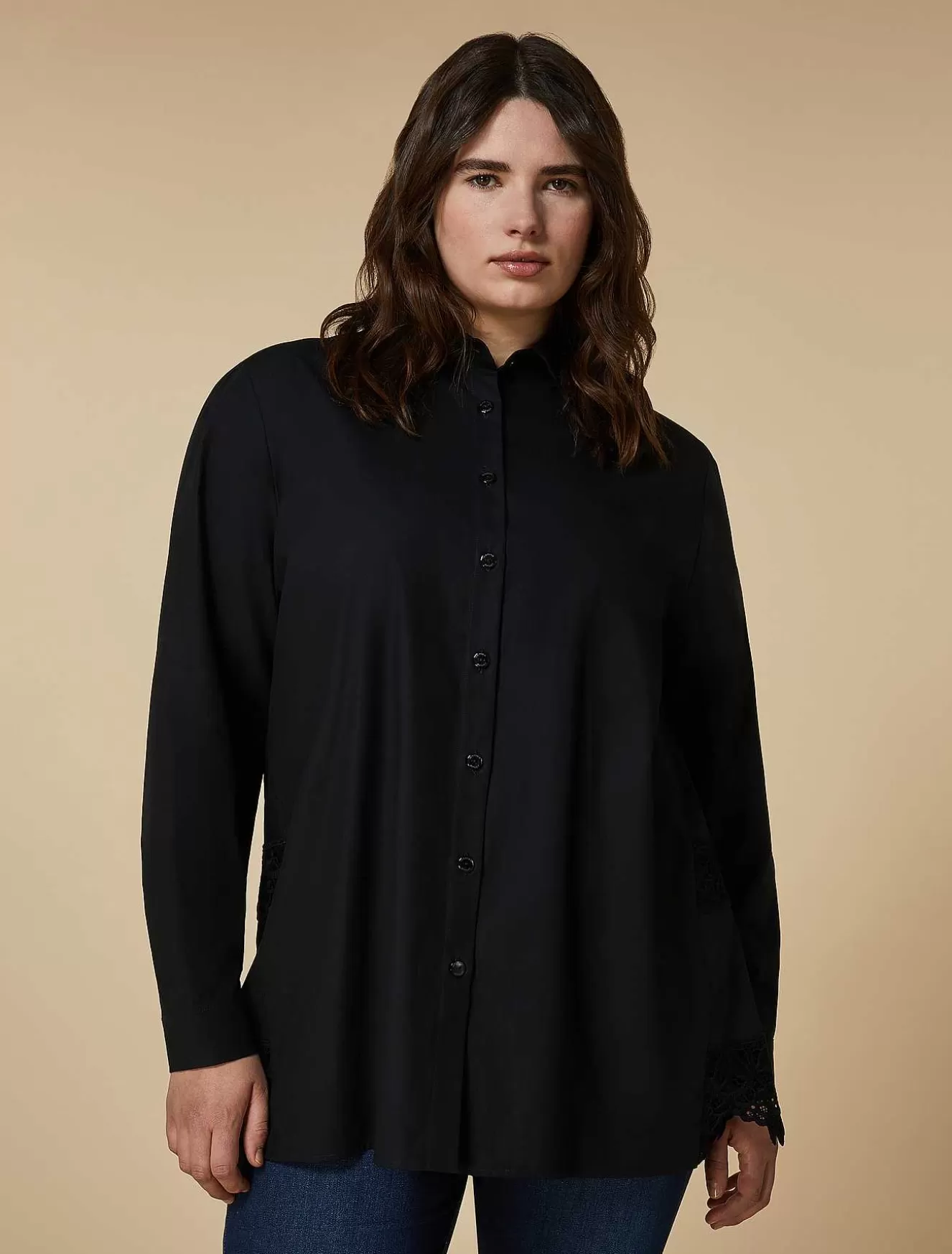 Lace-Adorned Poplin Shirt-Marina Rinaldi Outlet