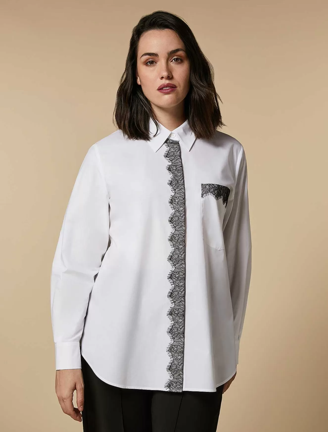 Lace-Adorned Poplin Shirt-Marina Rinaldi Shop