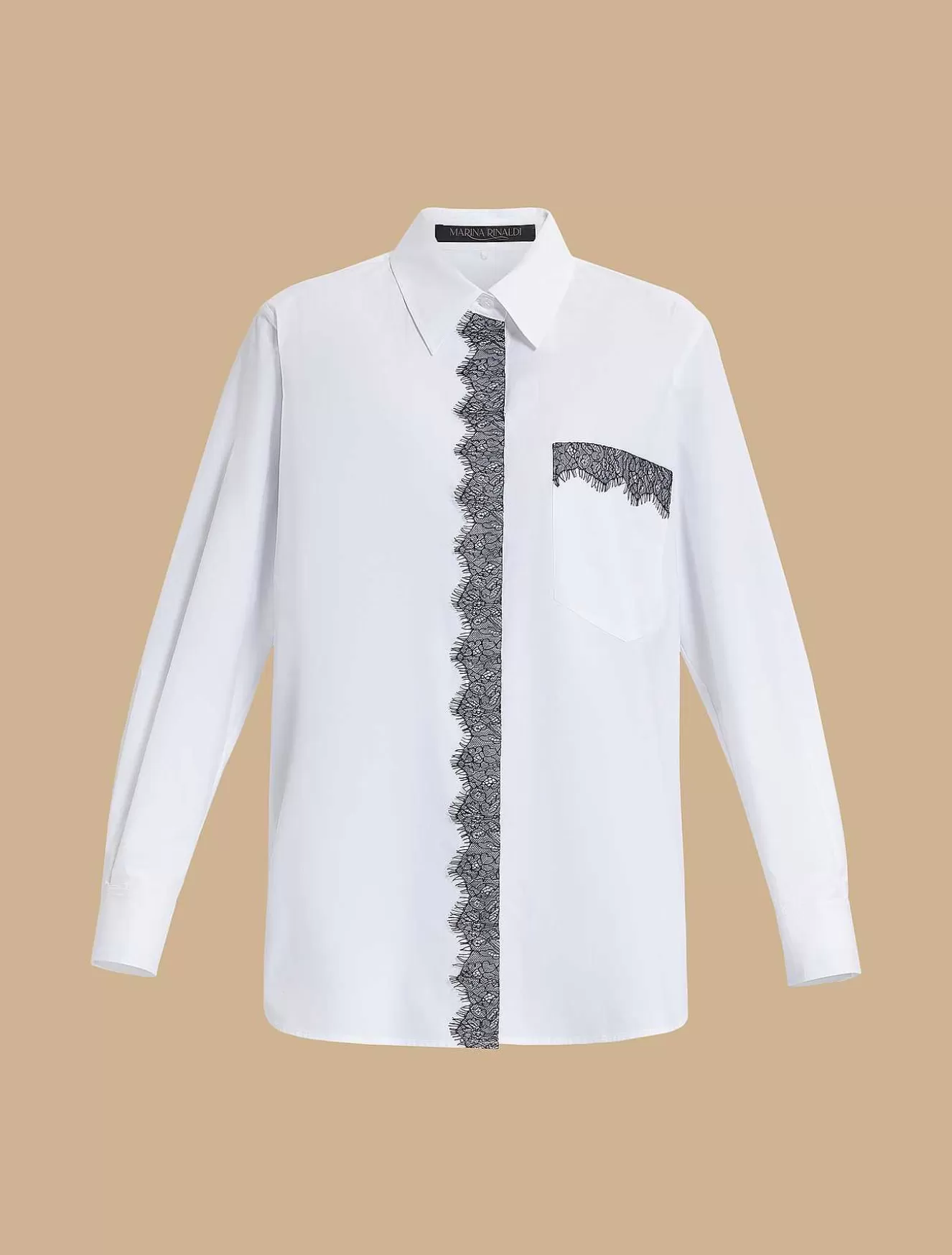 Lace-Adorned Poplin Shirt-Marina Rinaldi Shop