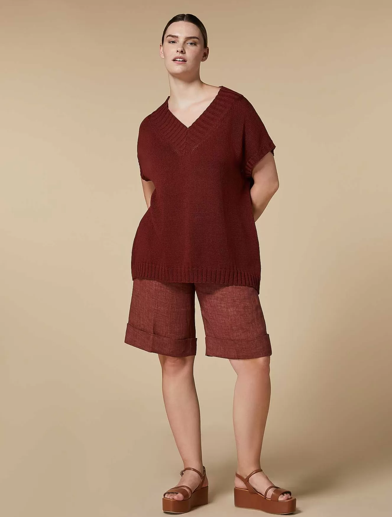 Lightweight Linen Bermuda Shorts-Marina Rinaldi Best Sale