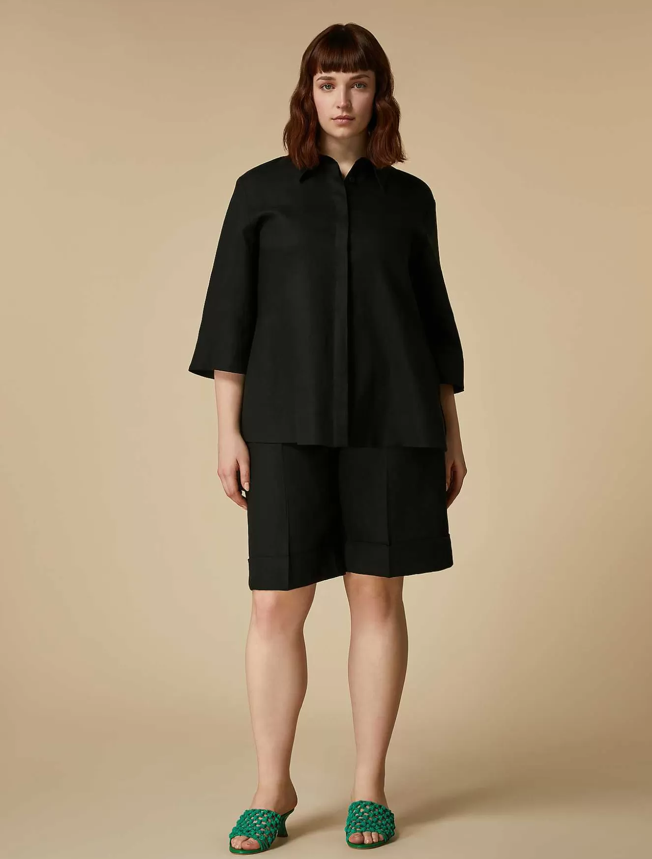 Lightweight Linen Bermuda Shorts-Marina Rinaldi Outlet