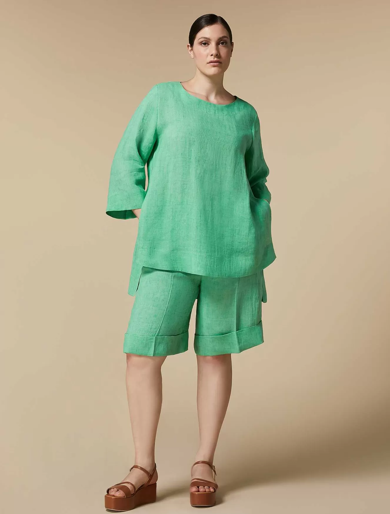 Lightweight Linen Bermuda Shorts-Marina Rinaldi Cheap