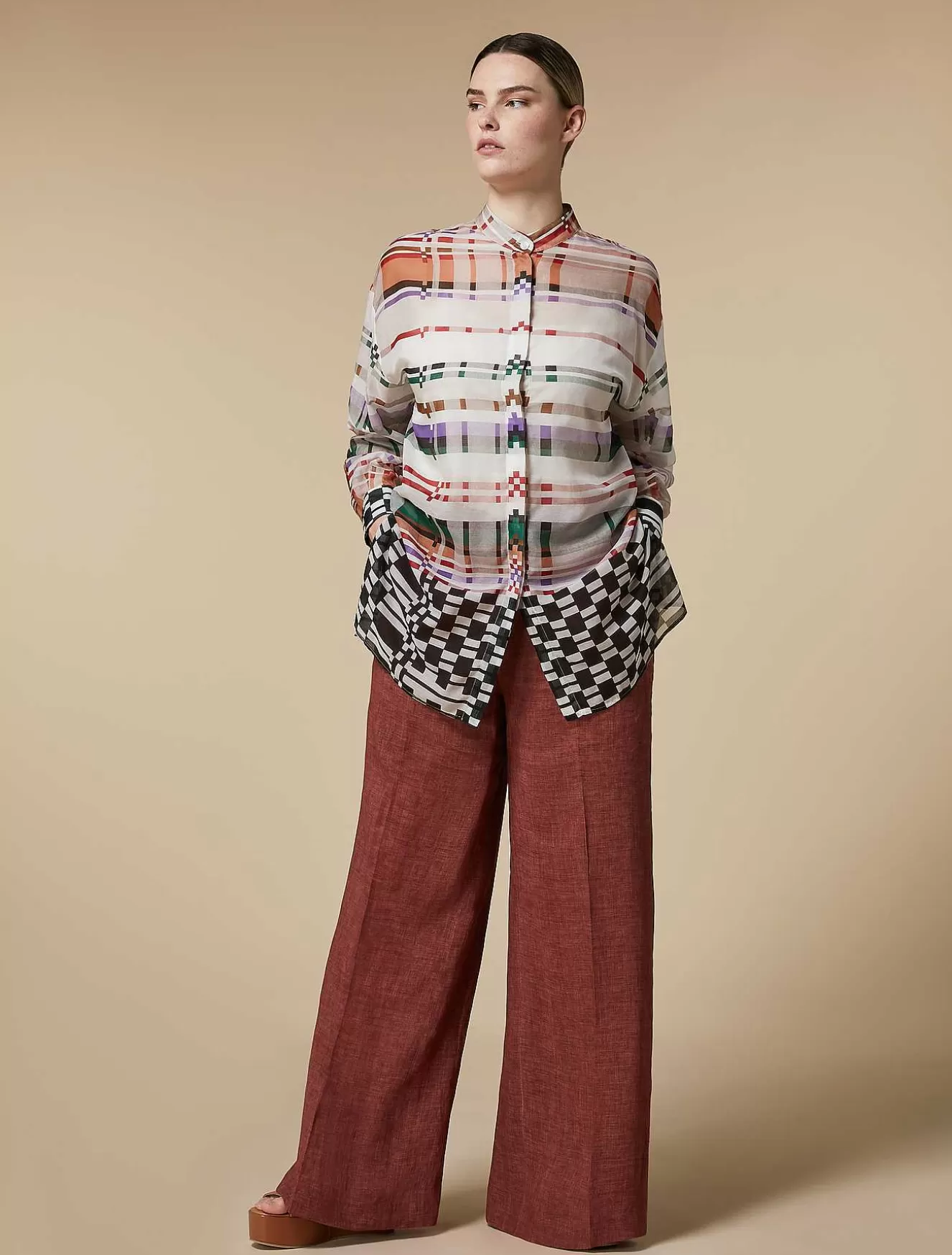Lightweight Linen Trousers-Marina Rinaldi Outlet