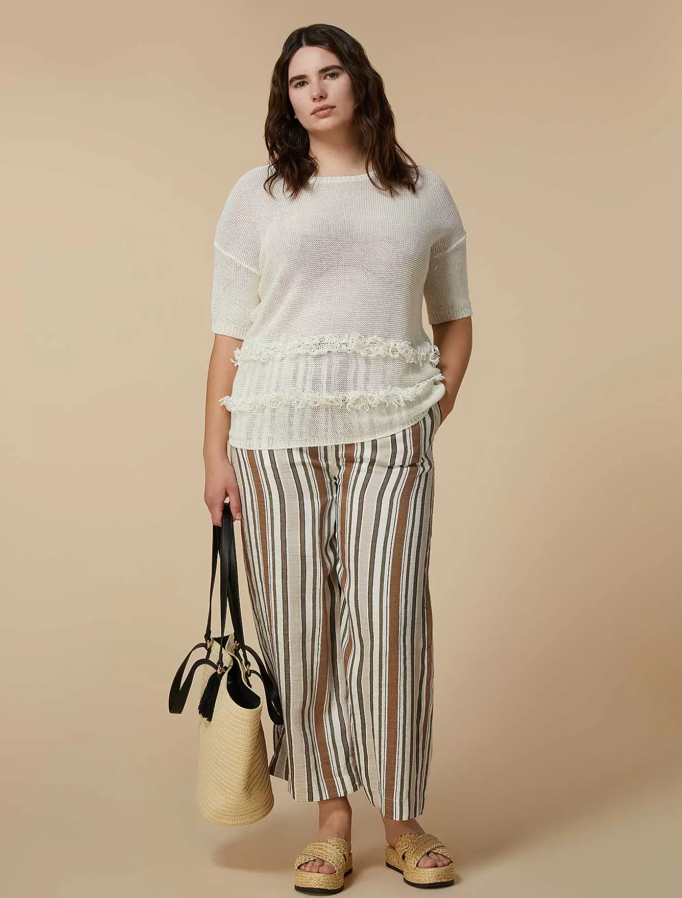 Linen And Nylon Trousers-Marina Rinaldi Outlet