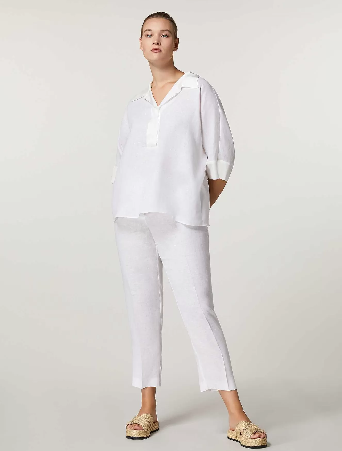 Linen Fabric Trousers-Marina Rinaldi Online