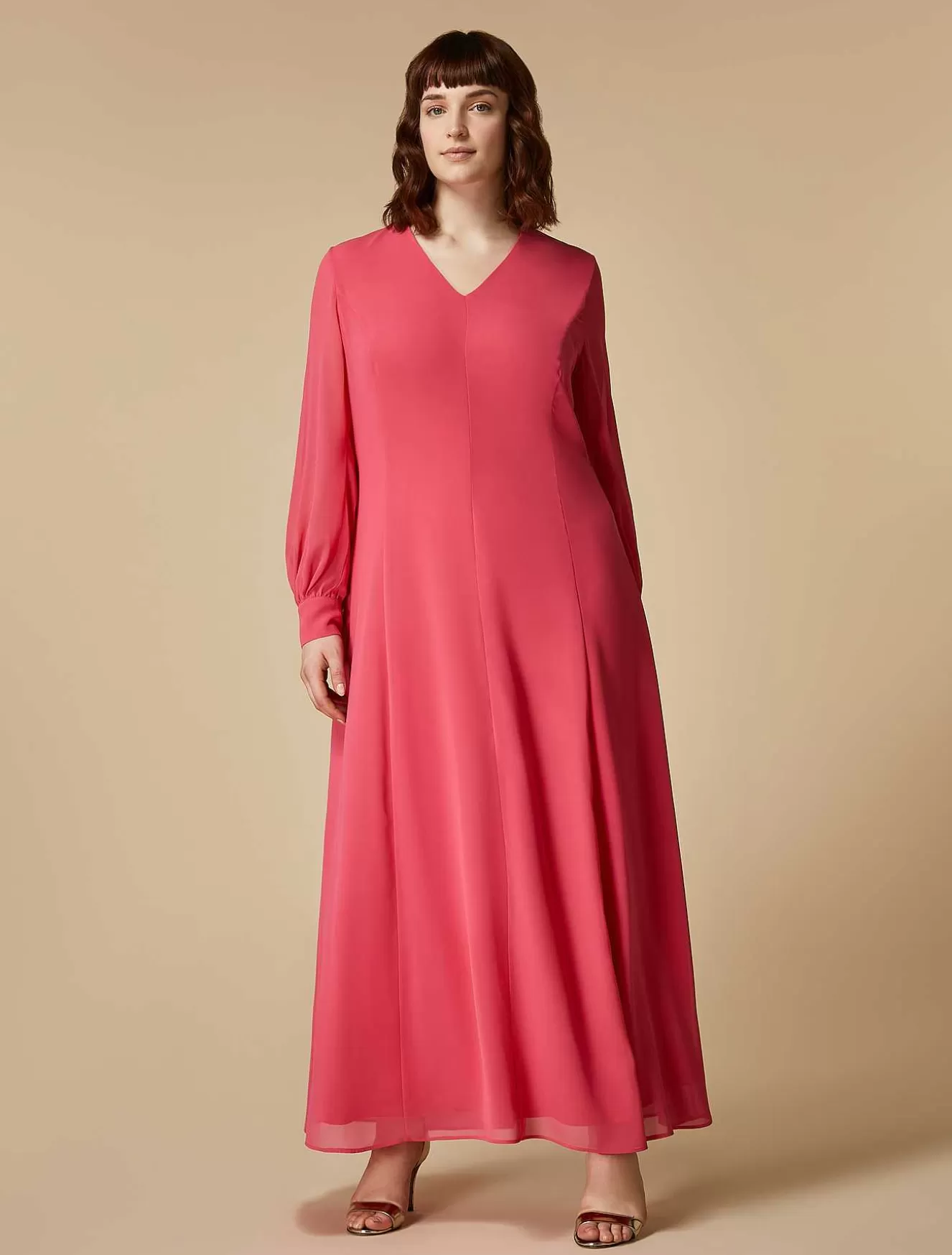Long Crepe Georgette Dress-Marina Rinaldi Store
