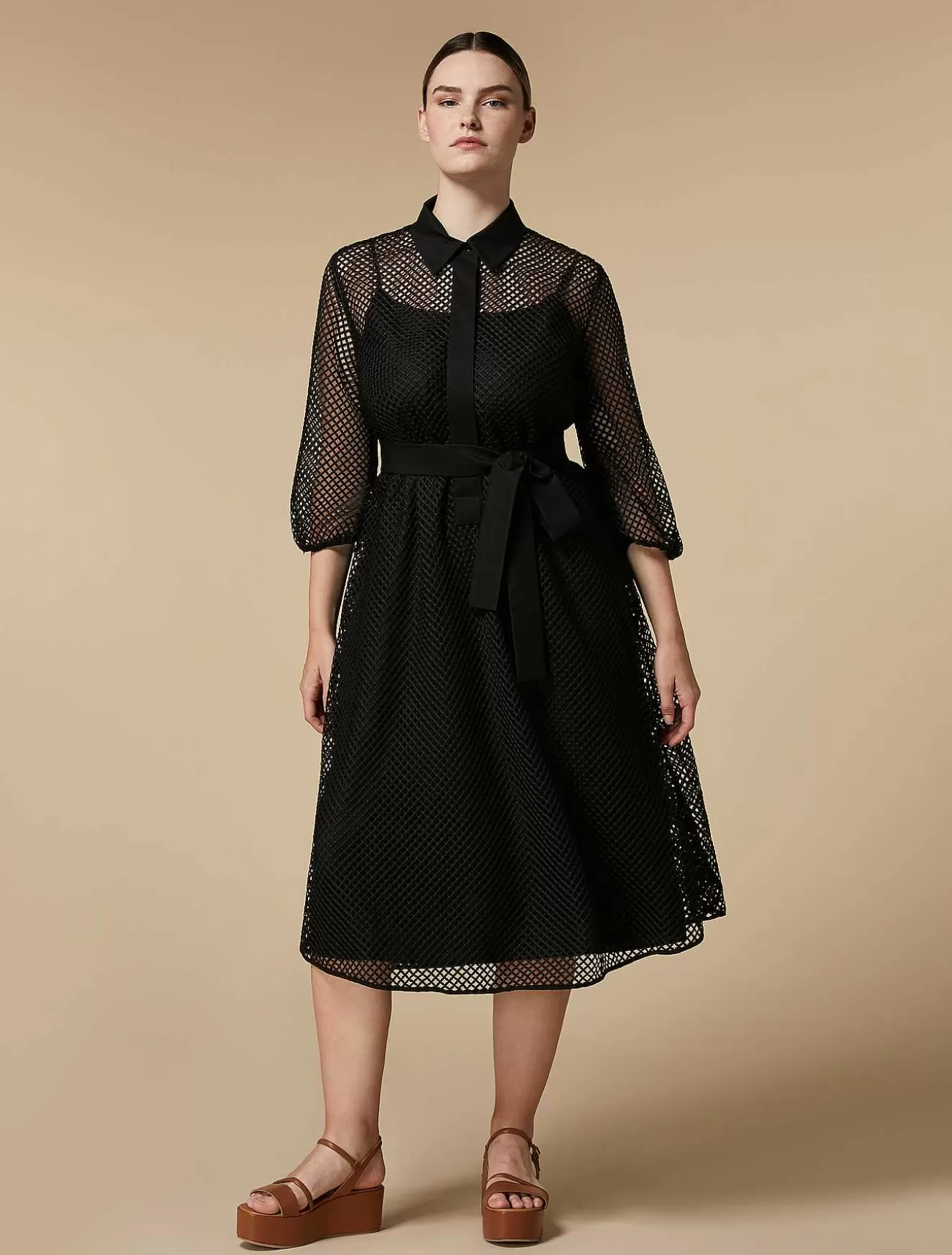 Mesh And Poplin Dress-Marina Rinaldi New