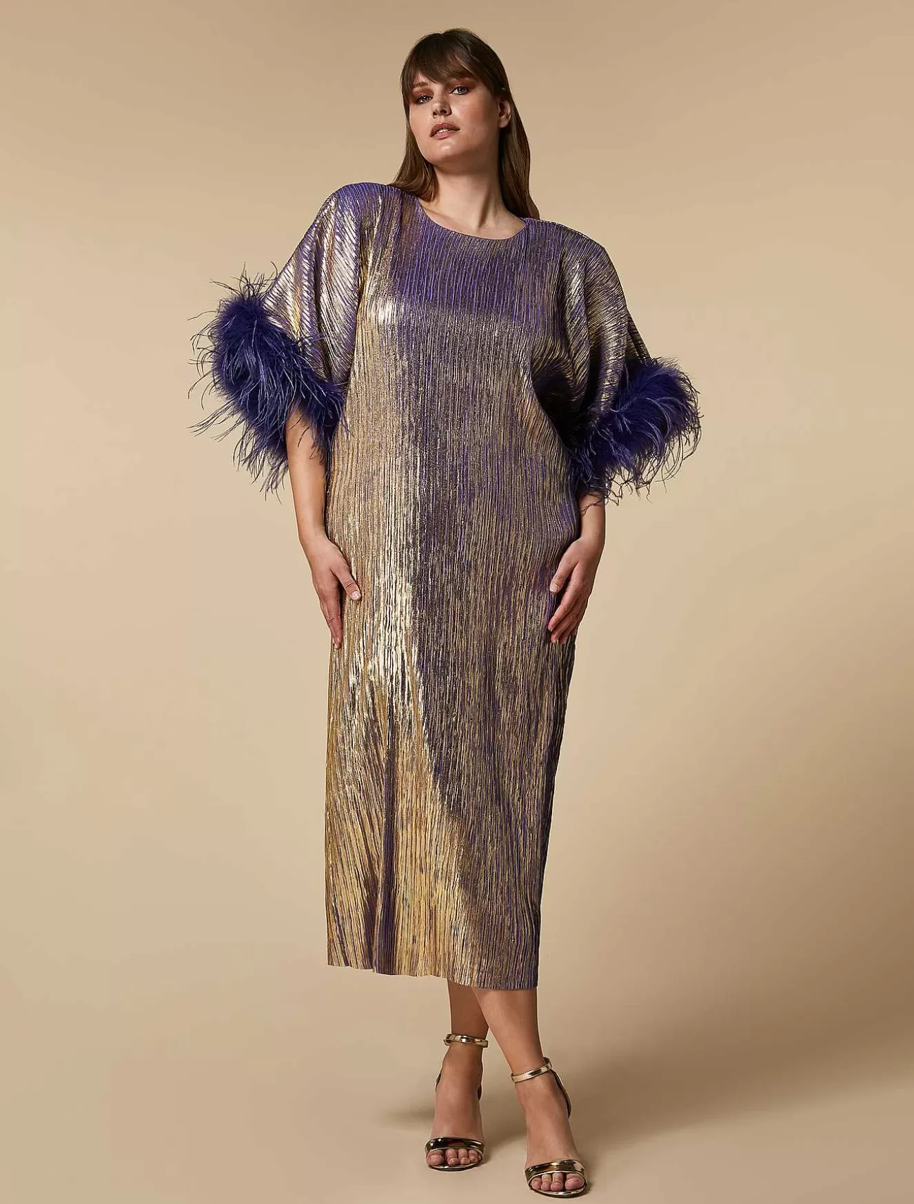 Metallic Dress With Feathers-Marina Rinaldi Hot