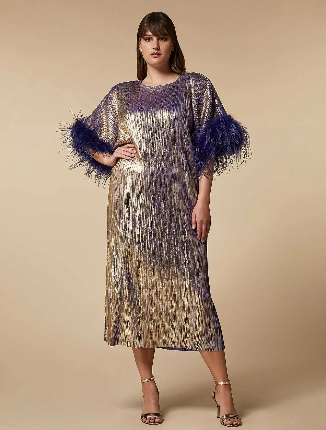 Metallic Dress With Feathers-Marina Rinaldi Hot