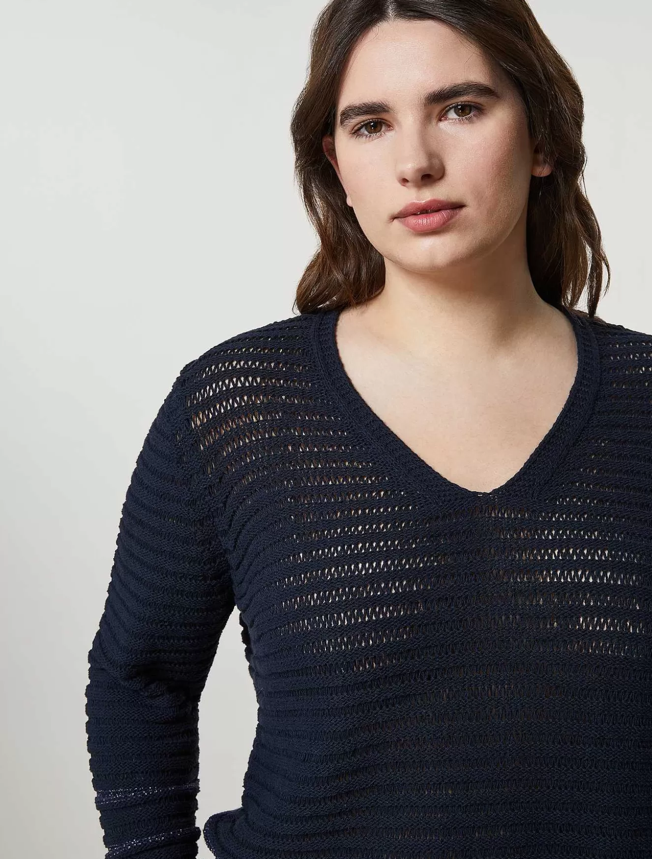 Plain Fabric Sweater-Marina Rinaldi Fashion
