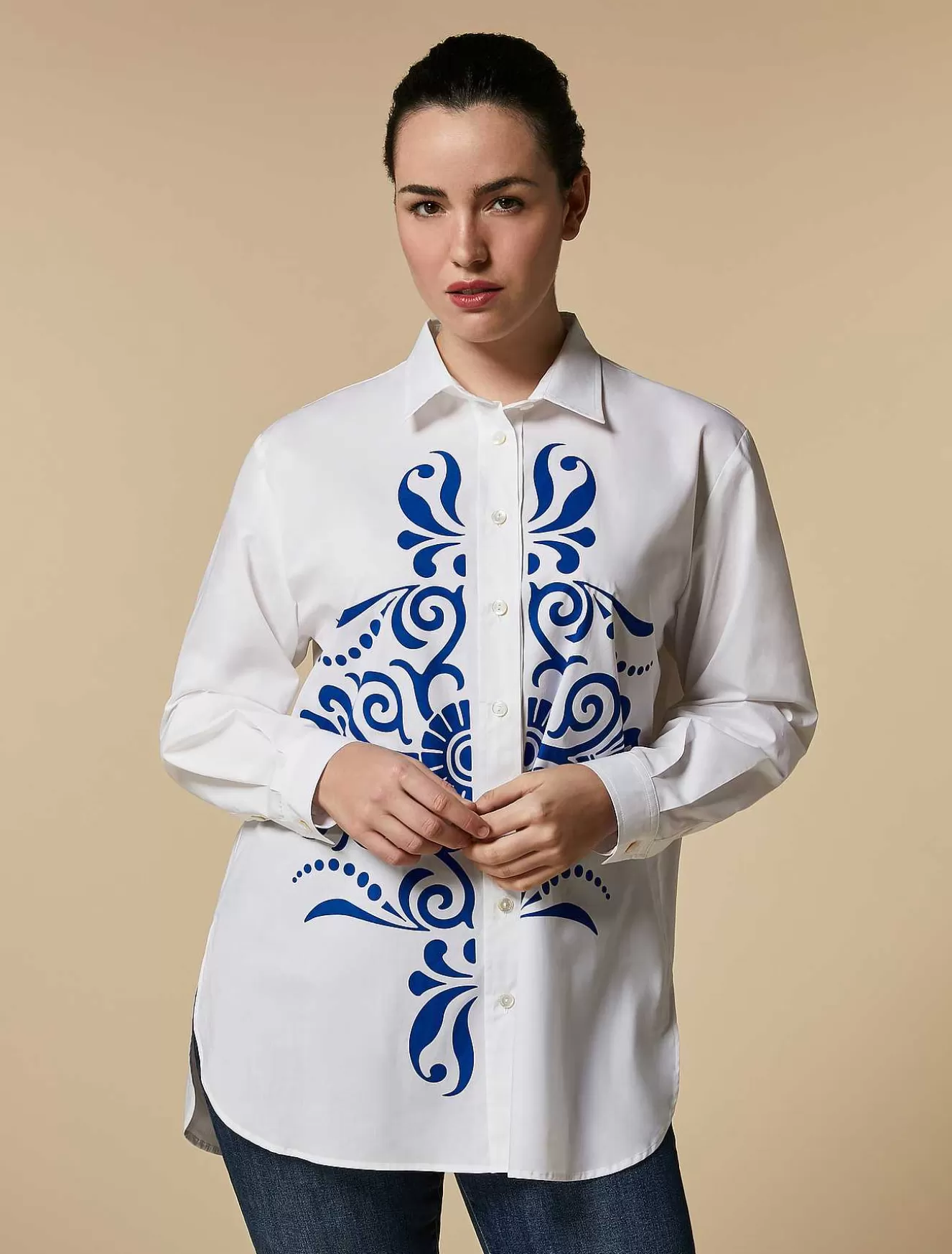 Print-Adorned Poplin Shirt-Marina Rinaldi Fashion