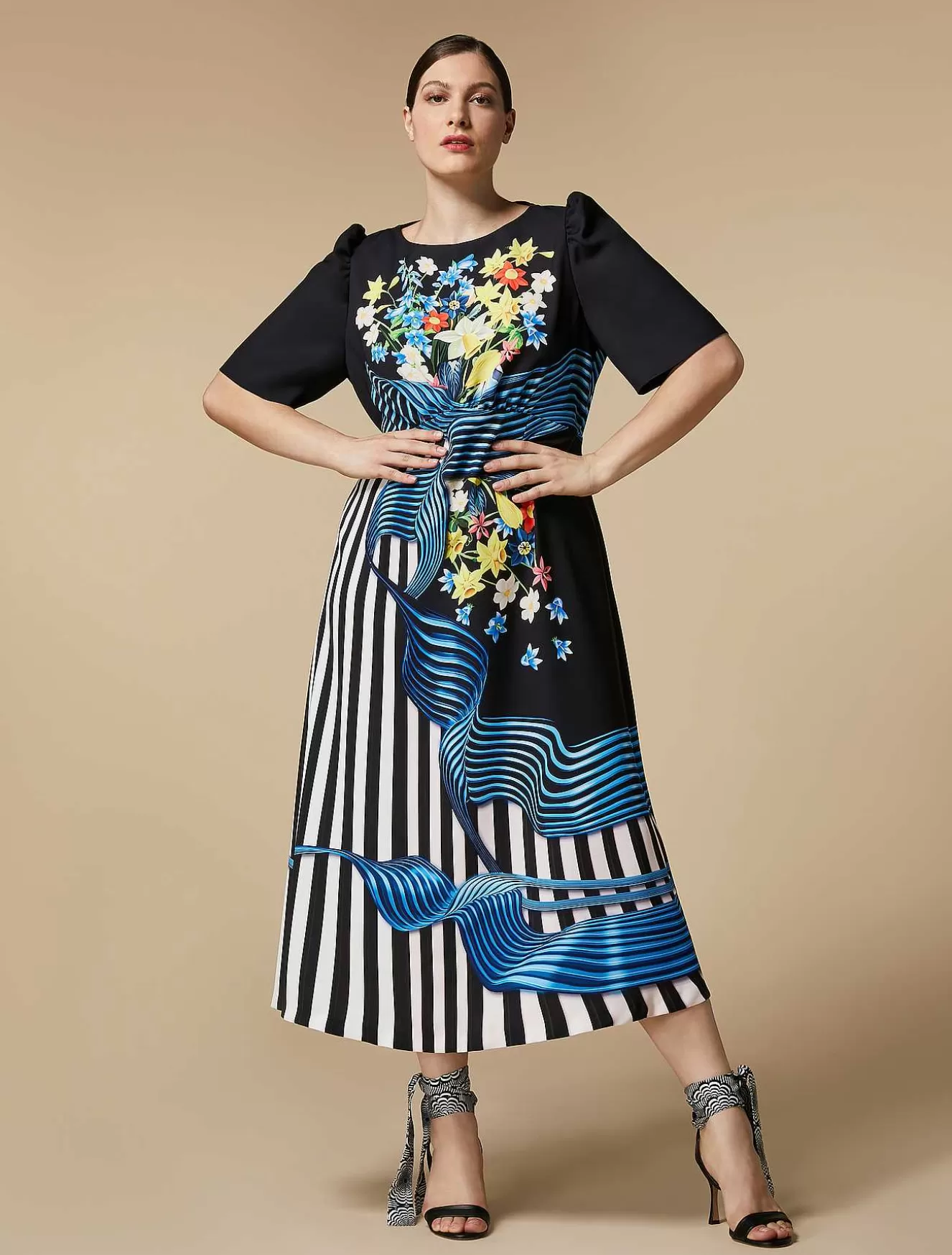 Printed Cady Dress-Marina Rinaldi Sale