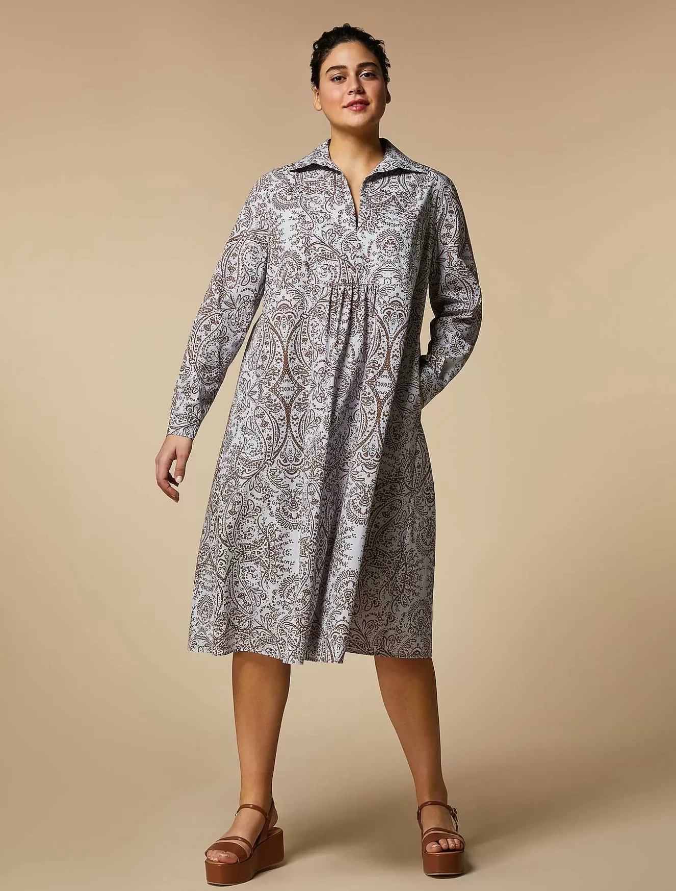 Printed Cotton Poplin Dress-Marina Rinaldi Flash Sale