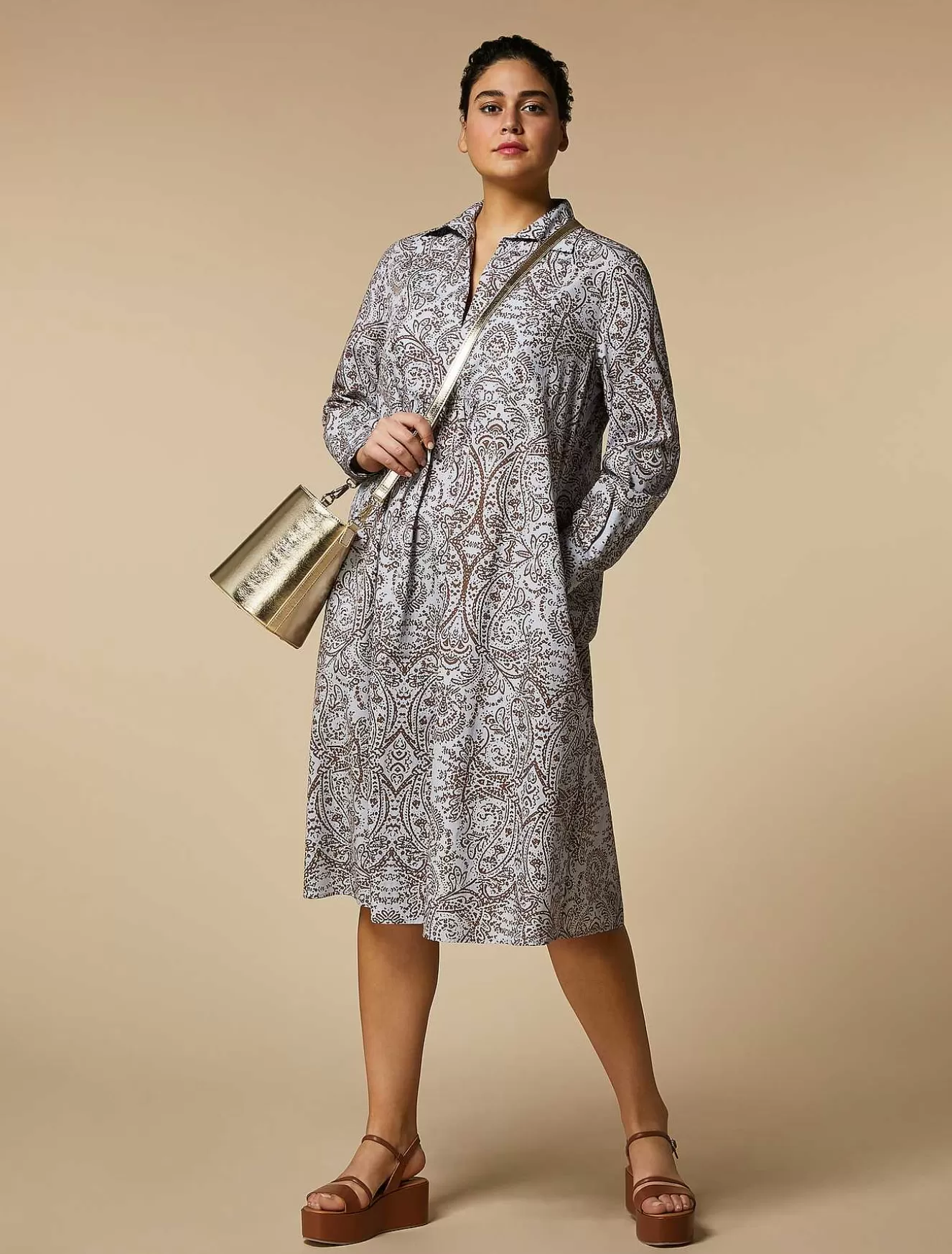 Printed Cotton Poplin Dress-Marina Rinaldi Flash Sale