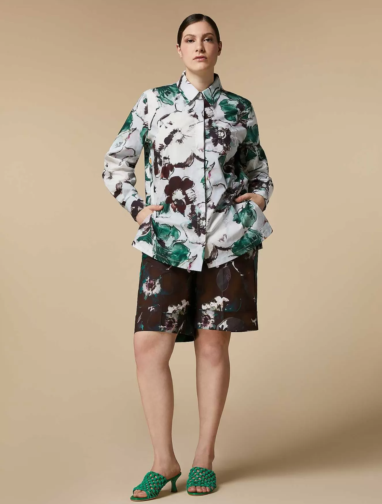 Printed Poplin Bermuda Shorts-Marina Rinaldi Outlet