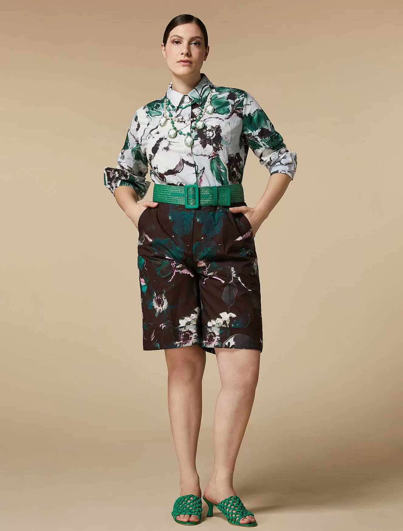 Printed Poplin Bermuda Shorts-Marina Rinaldi Outlet