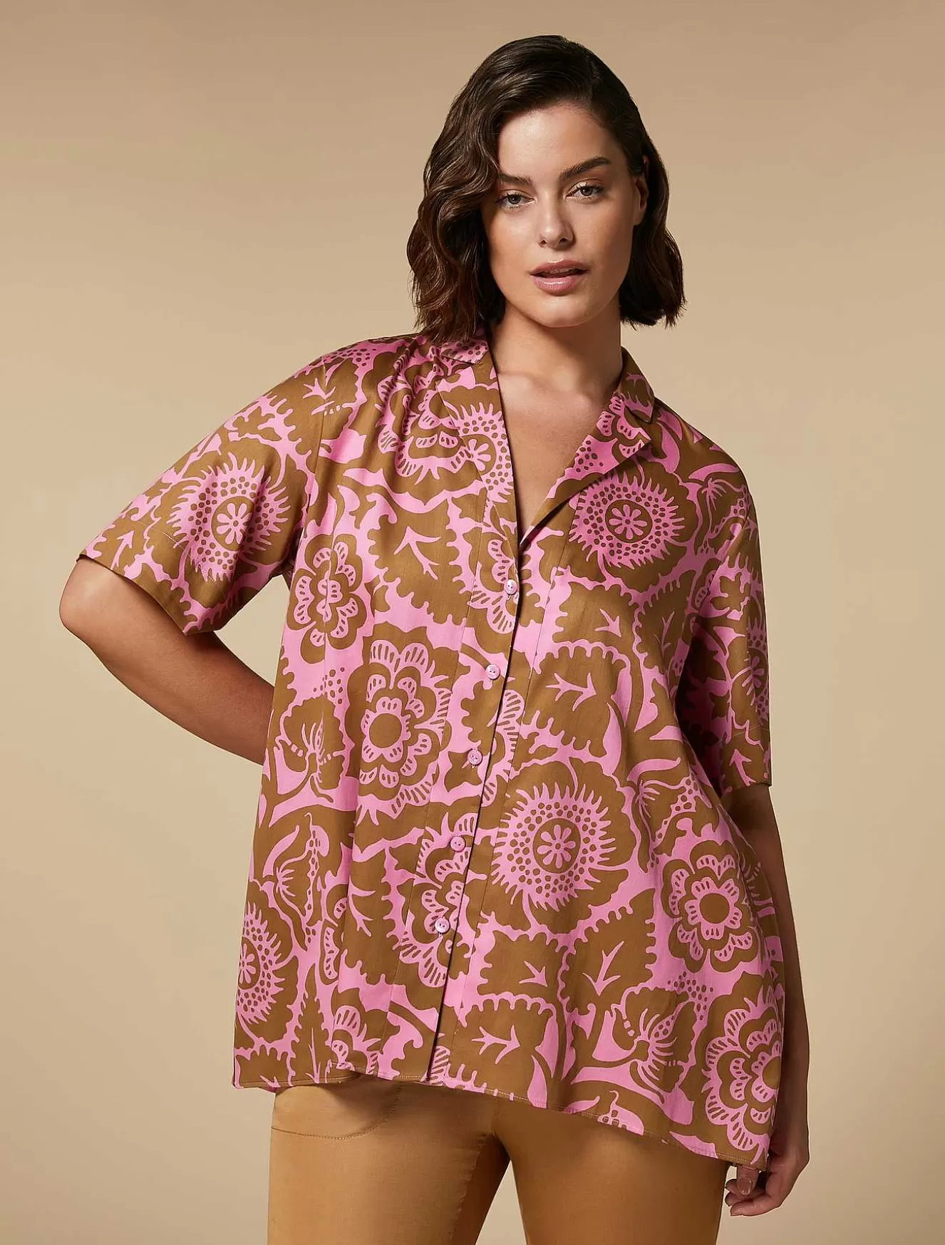 Printed Satin Shirt-Marina Rinaldi Cheap