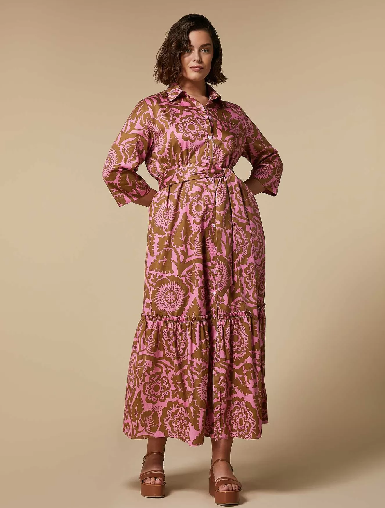 Printed Satin Shirt Dress-Marina Rinaldi New