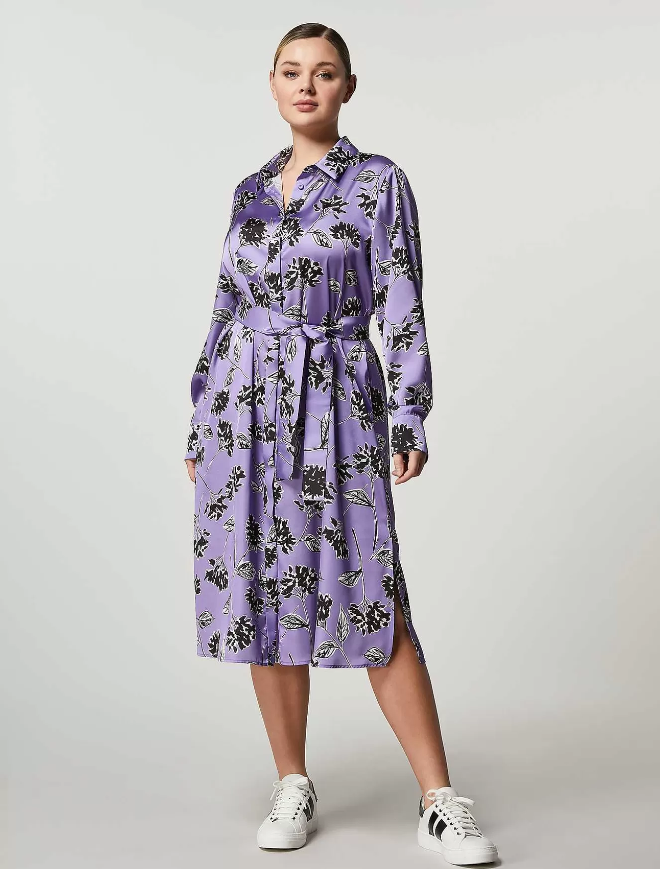 Printed Satin Shirt Dress-Marina Rinaldi Cheap