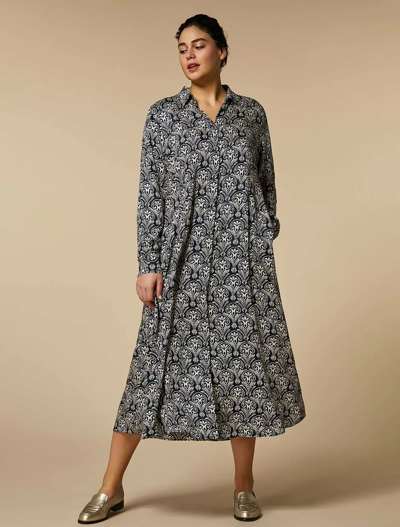Printed Satin Shirt Dress-Marina Rinaldi Shop