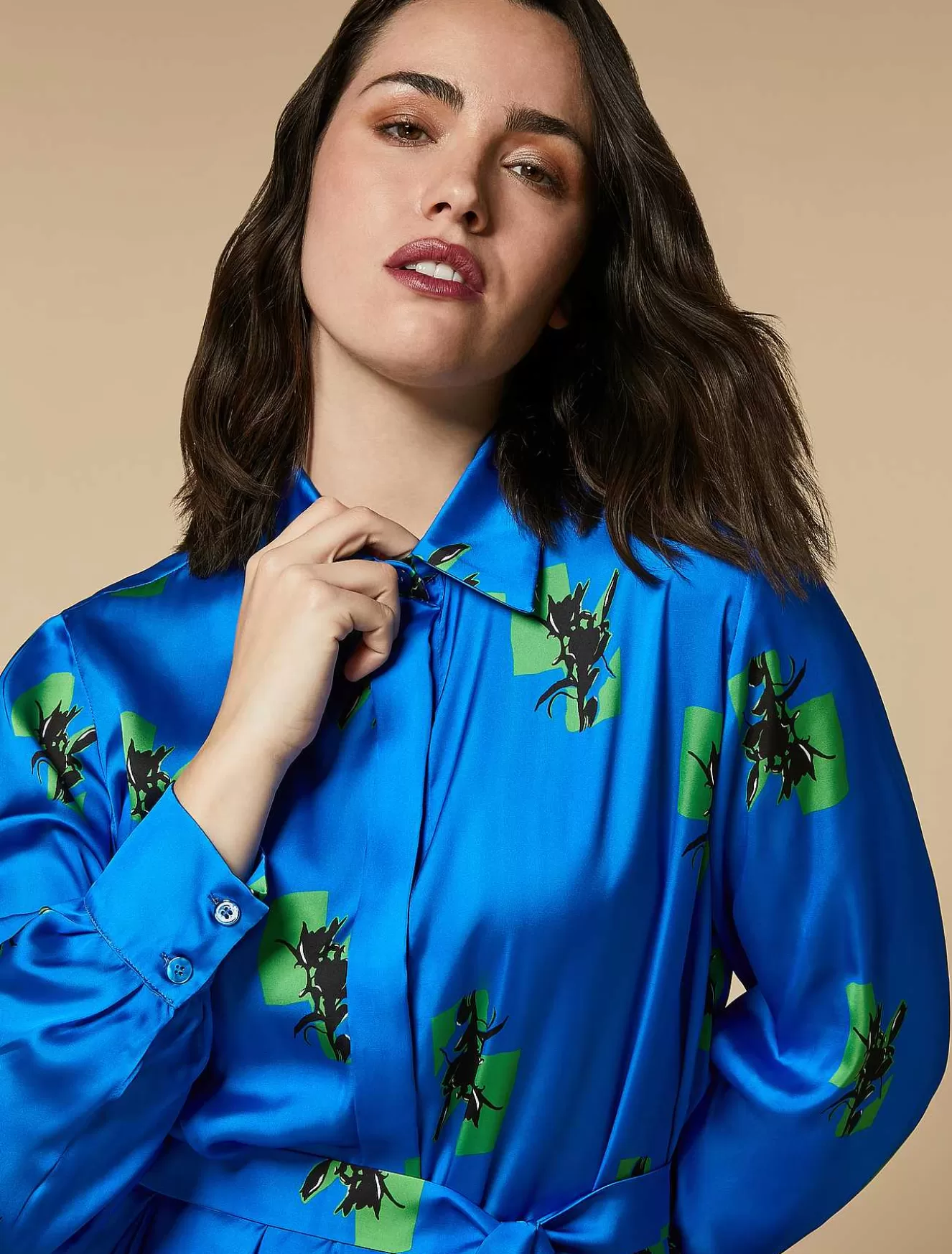 Printed Satin Shirt Dress-Marina Rinaldi Sale