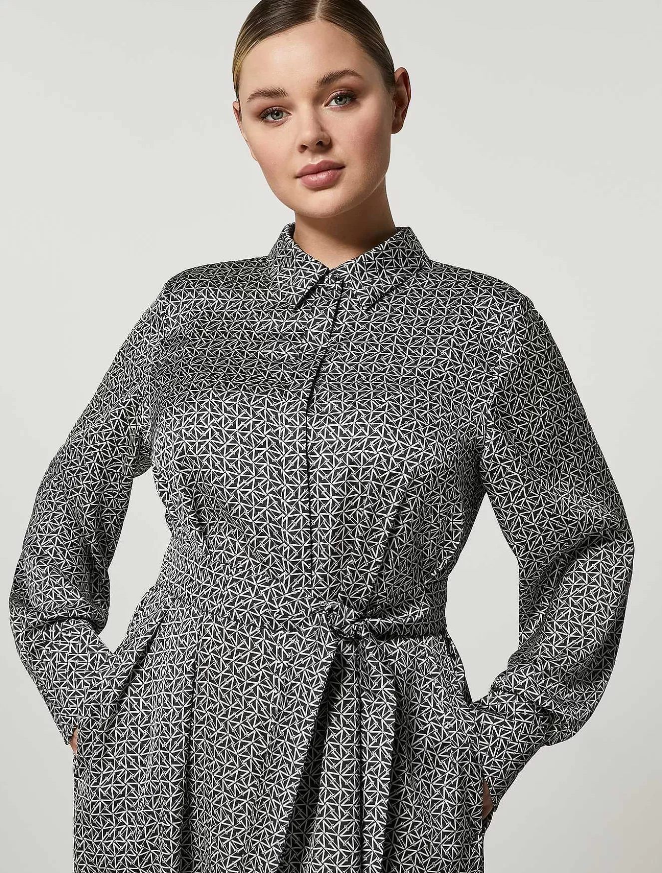 Printed Satin Shirt Dress-Marina Rinaldi Cheap