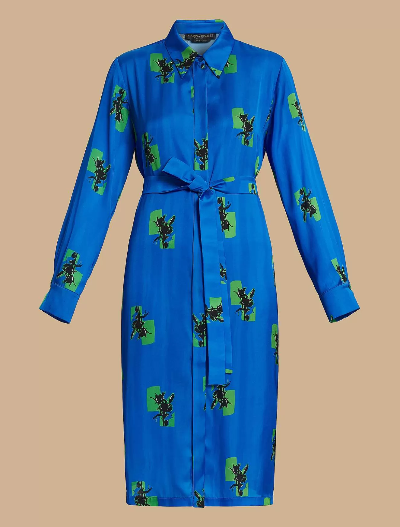 Printed Satin Shirt Dress-Marina Rinaldi Sale