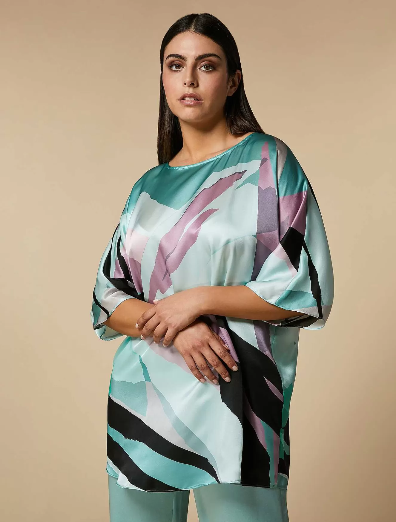 Printed Silk Satin Tunic-Marina Rinaldi Fashion