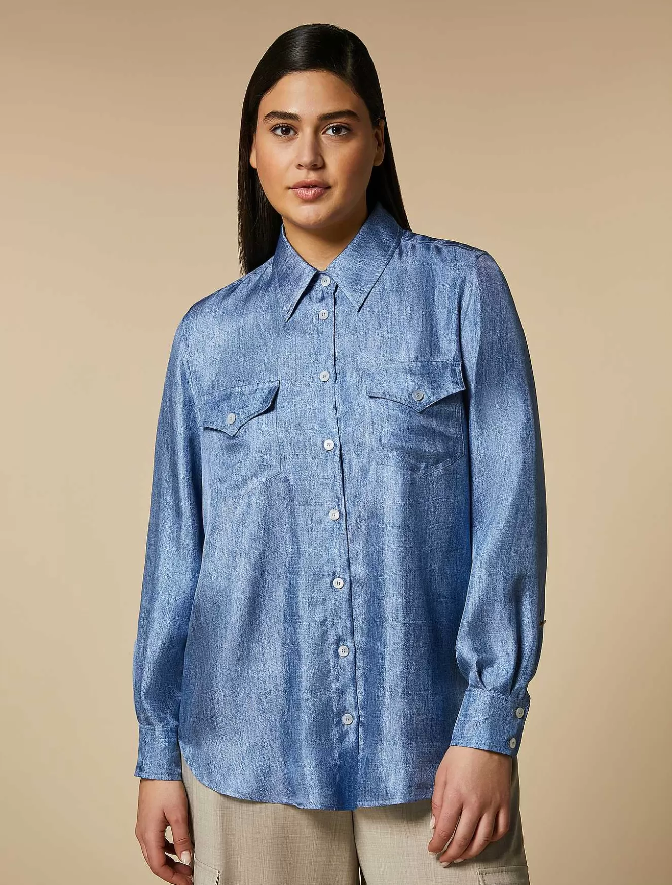 Printed Silk Twill Shirt-Marina Rinaldi Shop
