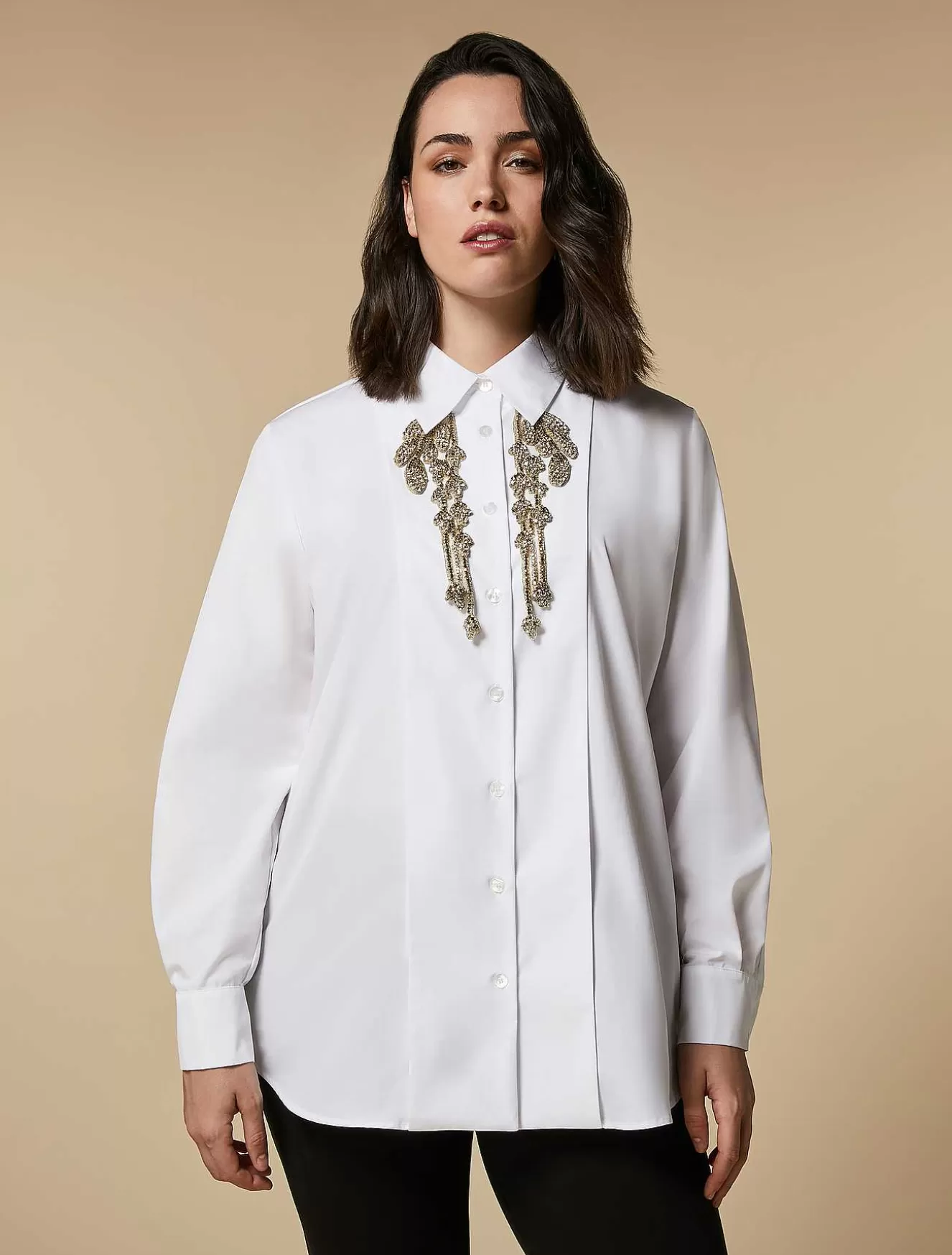 Rhinestone-Adorned Poplin Shirt-Marina Rinaldi Hot