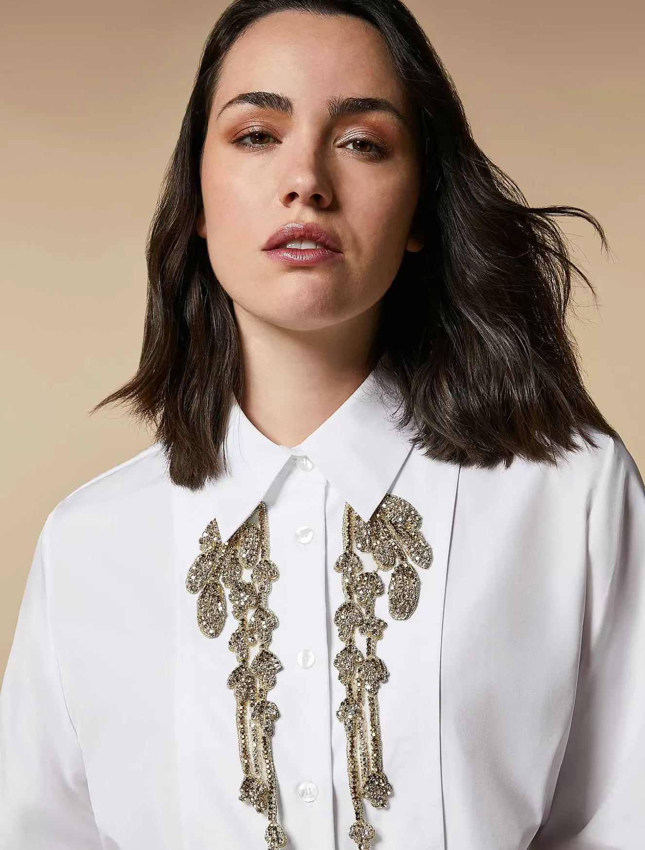Rhinestone-Adorned Poplin Shirt-Marina Rinaldi Hot