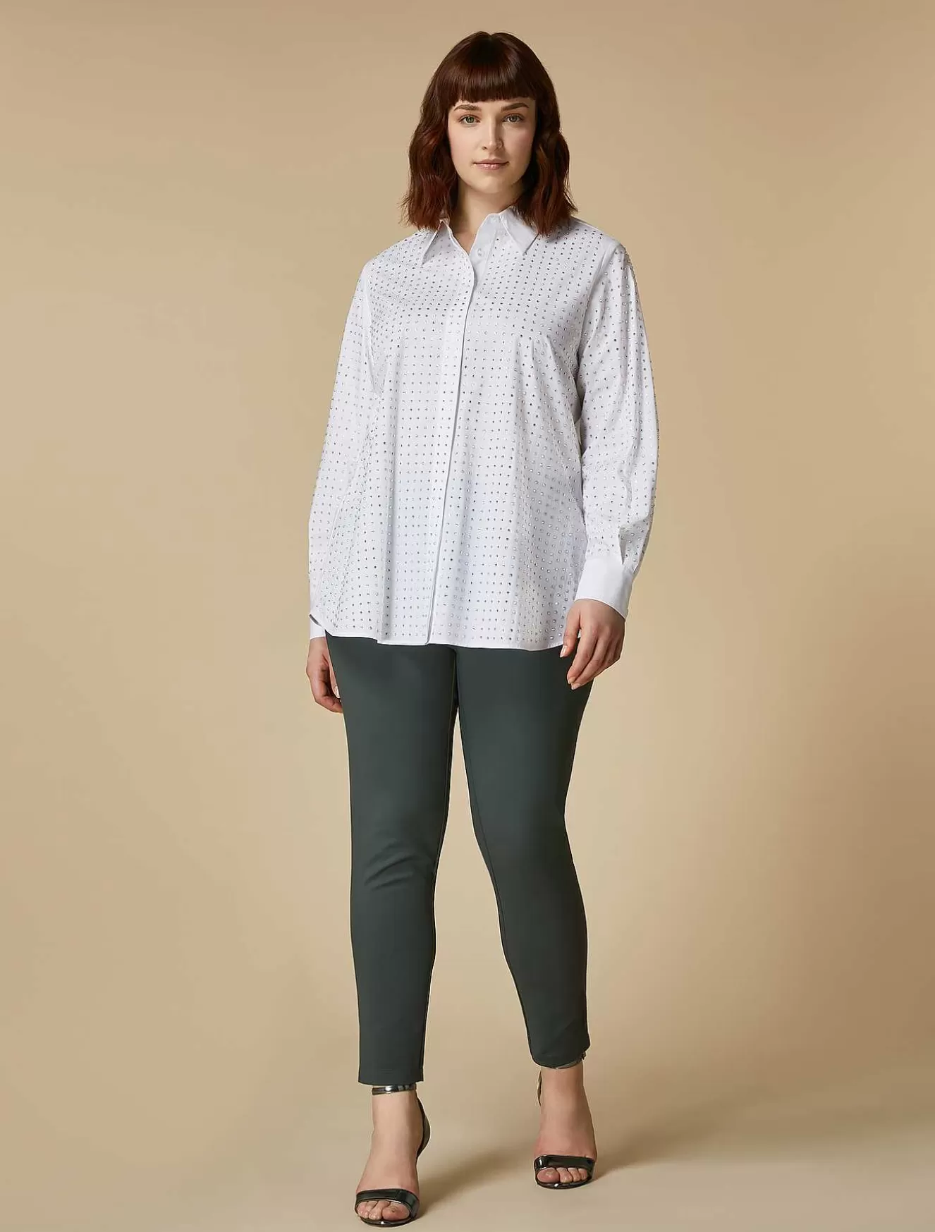 Rhinestone-Adorned Poplin Shirt-Marina Rinaldi Cheap