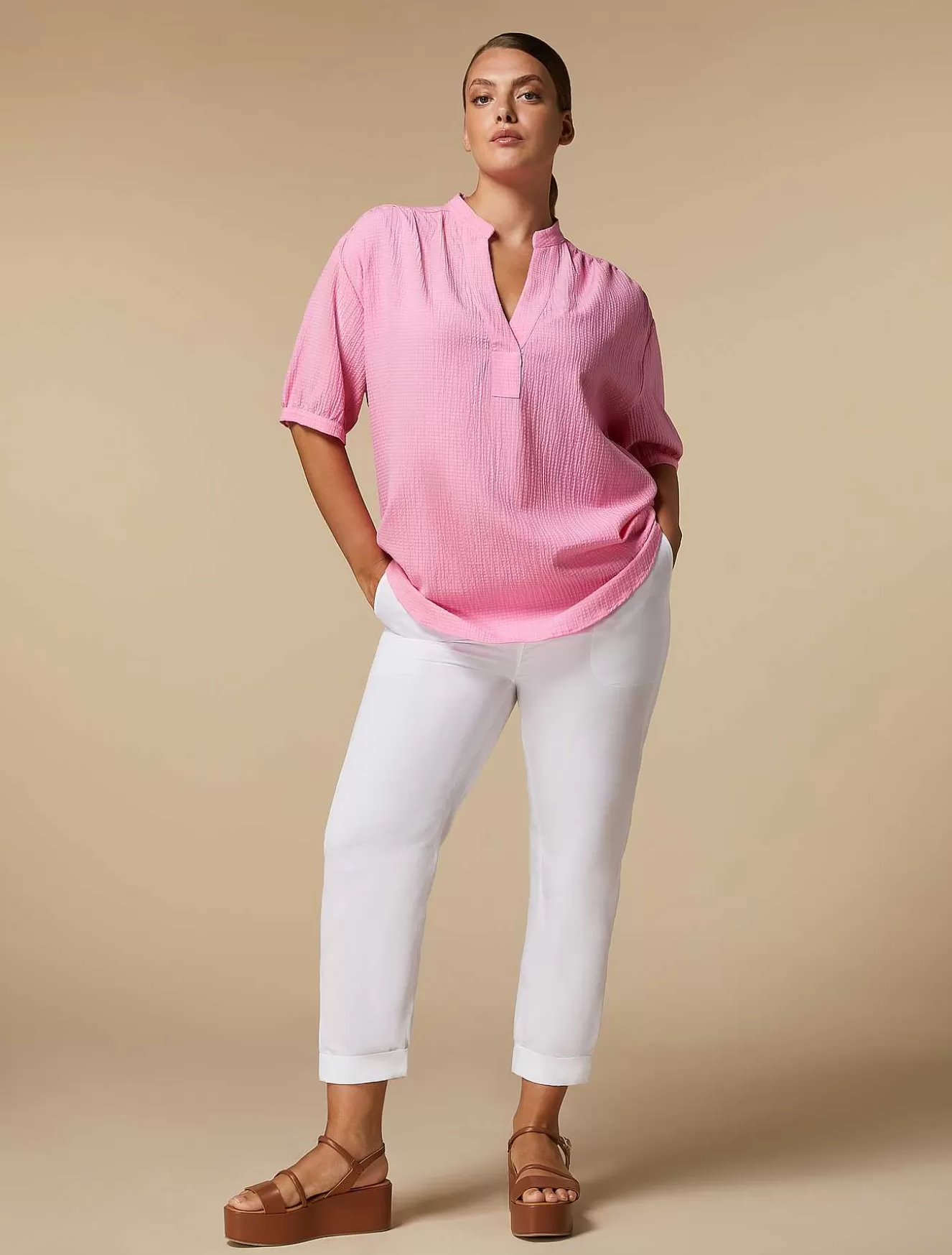 Seersucker Cotton-Blend Shirt-Marina Rinaldi Cheap