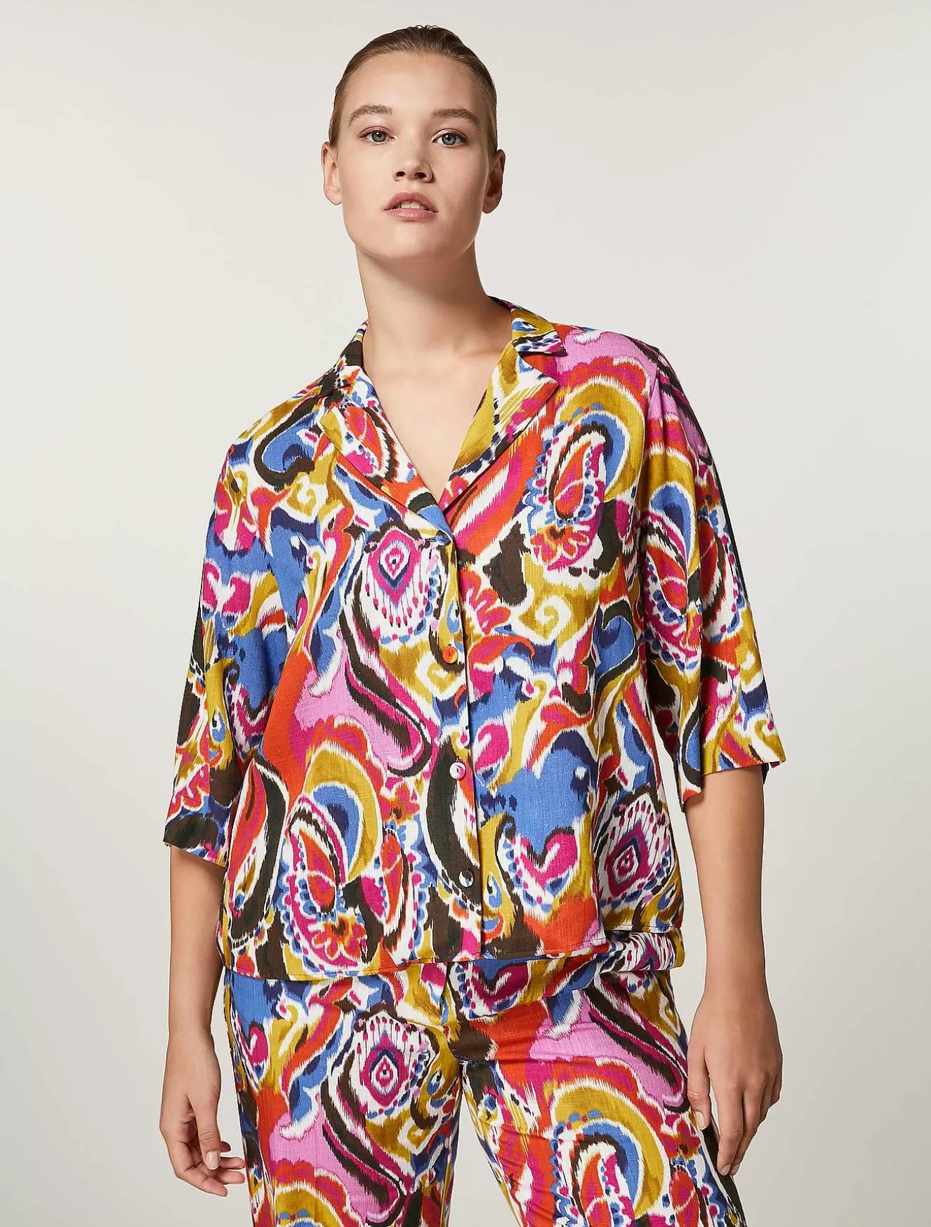Viscose And Linen Canvas Shirt-Marina Rinaldi Sale
