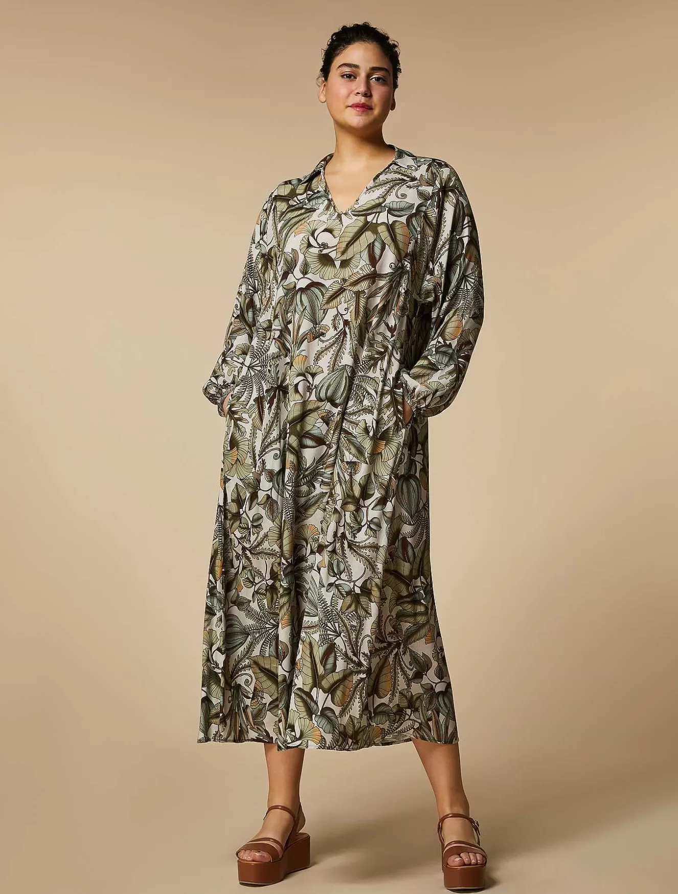 Viscose Marocain Dress-Marina Rinaldi Outlet