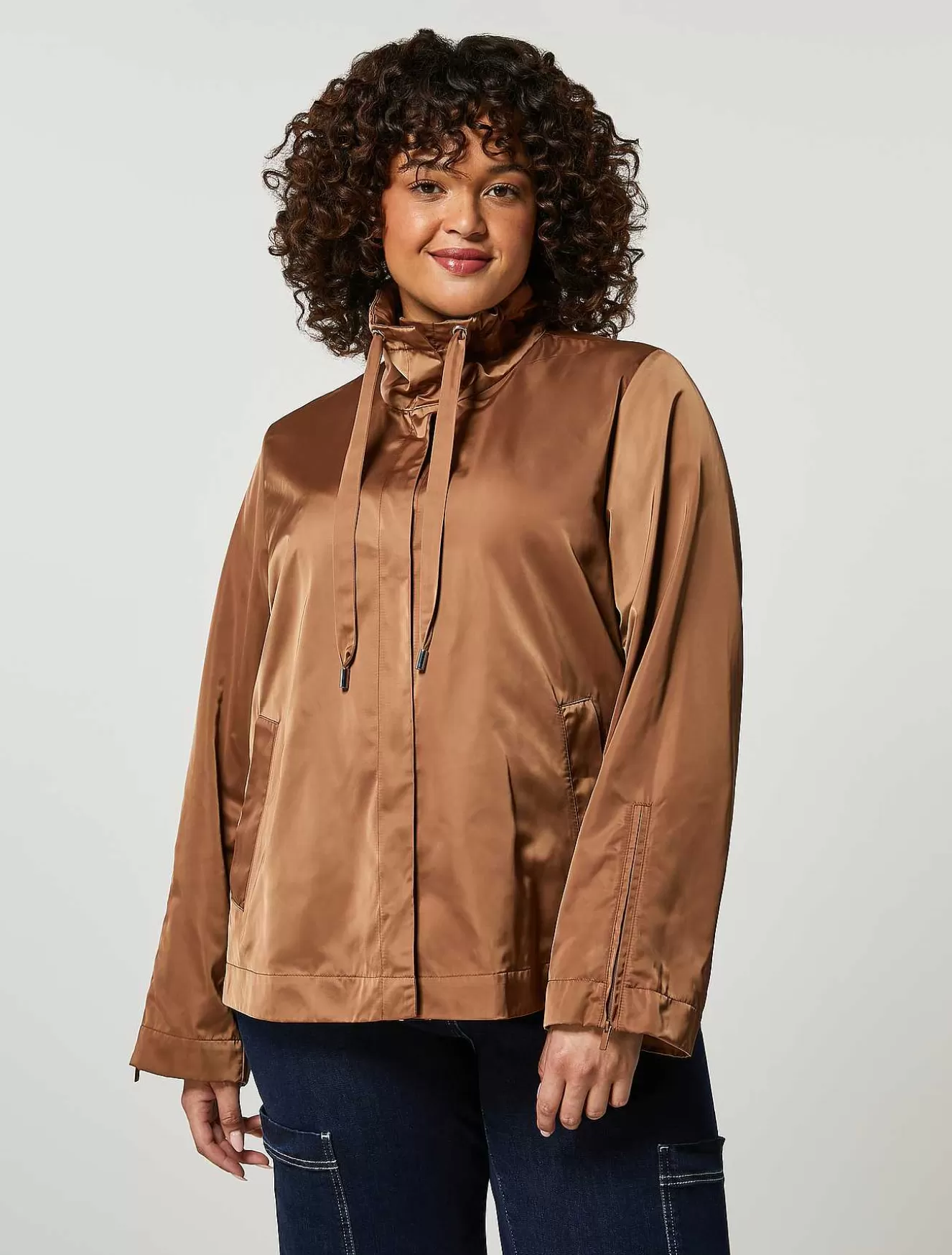 Water-Repellent Satin Pea Coat-Marina Rinaldi Flash Sale